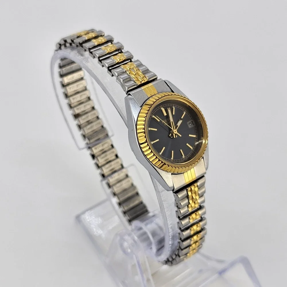 VTG Pulsar Women's Watch 24MM Black Dial Two Tone Stretch Band 5.75
